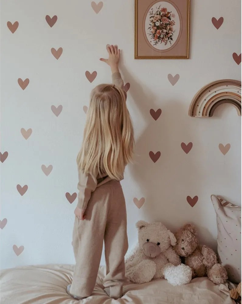 Samolepka do detskej izby sada srdca cappuccino ružová 6,5 cm