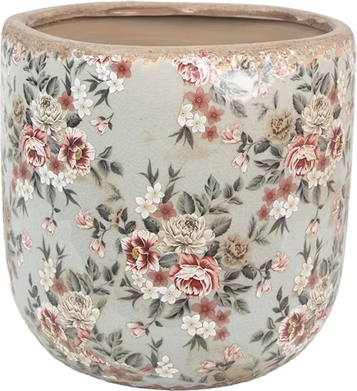 Šedý keramický dekoračný kvetináč s kvetmi Floria XL - Ø 19*18 cm
