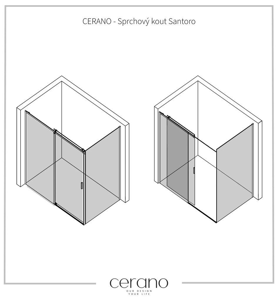CERANO - Sprchovací kút Santoro Ľ/P - 8 mm - chróm, transparentné sklo - 160x80 cm - posuvný, CER-CER-8050BD7371