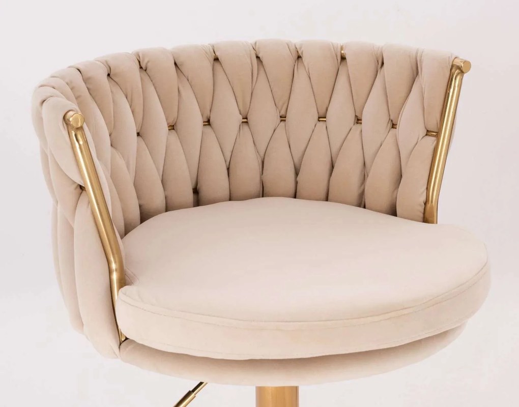 LuxuryForm DESIGN Stolička LYON VELUR na zlatej podstave s kolieskami - krémová
