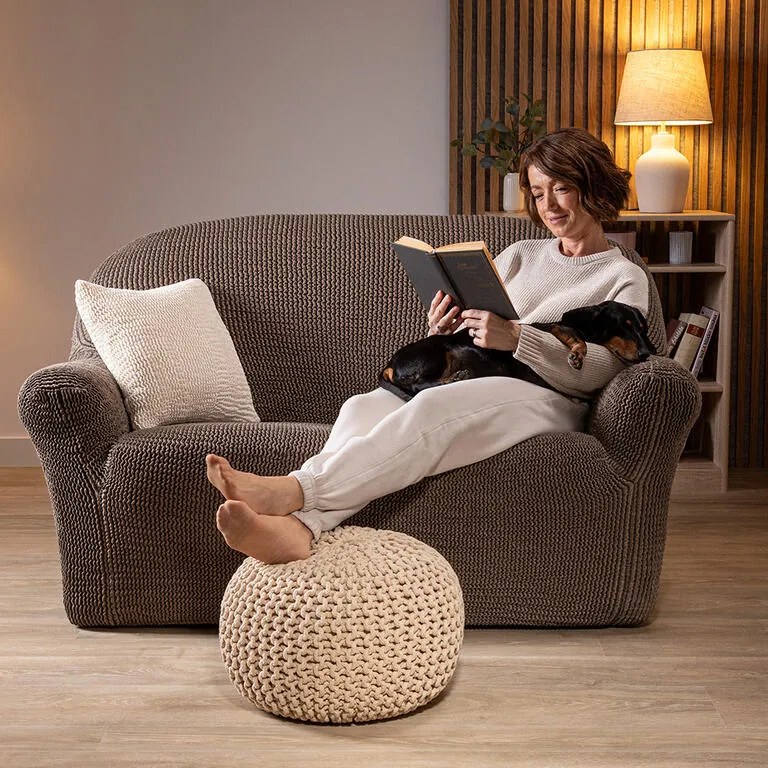 Bielastické poťahy COSTINA oriešková sedačka s otomanom vpravo (š. 170 - 300 cm)