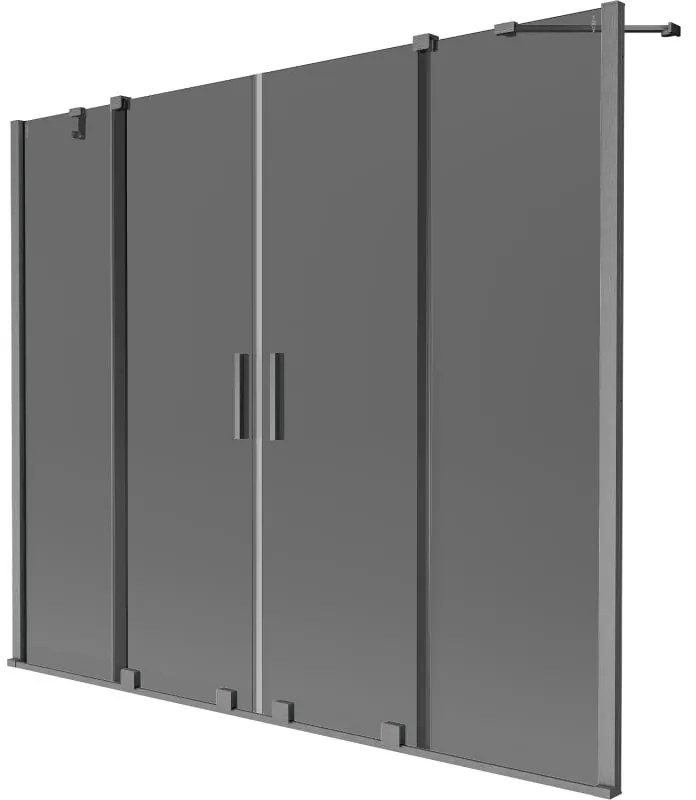Mexen Velar Duo, 2-krídlová posuvná vaňová zástena 200 x 150 cm, 8mm šedé sklo, brúsený grafit, 896-200-000-42-66