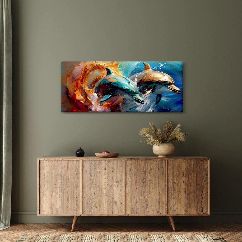 Obraz - Maľba delfínov (120x50 cm)