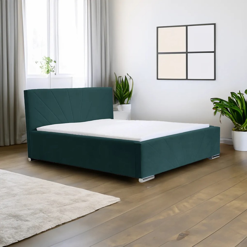 Čalúnená posteľ s úložným priestorom a matracom LEKS Tyrkysový 180 x 200 cm