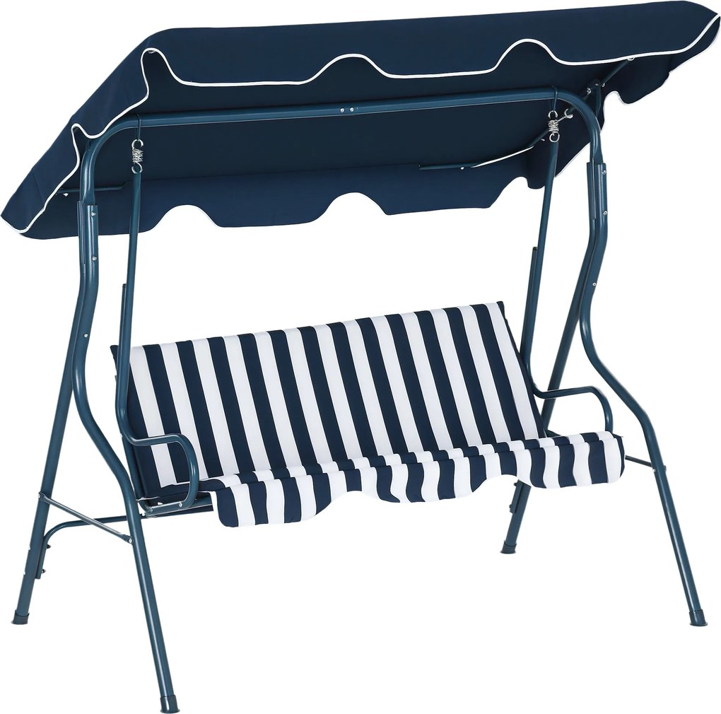 Outsunny záhradná hojdačka pre 2-3 osoby s nastaviteľnou vodotesnou strechou a oceľovou konštrukciou, 170x110x153 cm, modrá | Aosom
