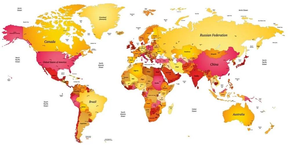 Samolepiaca tapeta mapa sveta vo farbách - 225x150