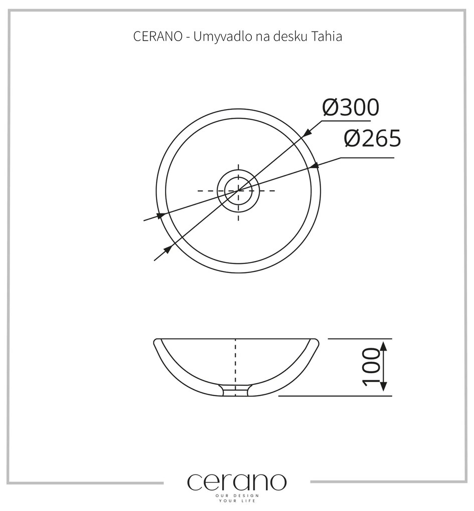 Cerano Tahia, umývadlo na dosku ⌀ 30 cm, biela, CER-CER-403383