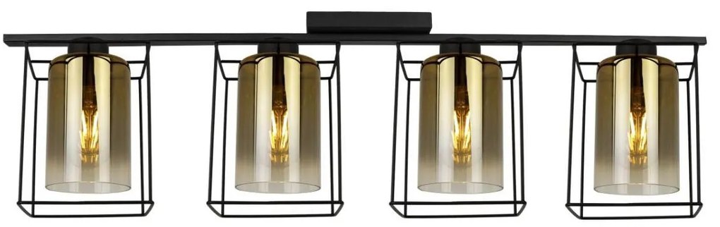 Stropné svietidlo Hella Cage, 4x zlaté sklenené tienidlo v kovovom ráme