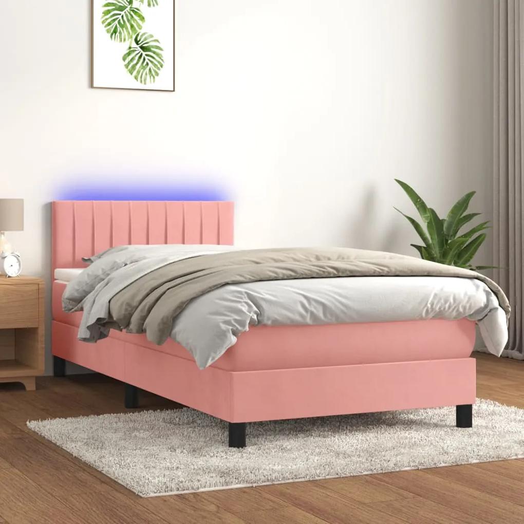 Posteľný rám boxsping s matracom a LED ružový 100x200 cm zamat 3134512