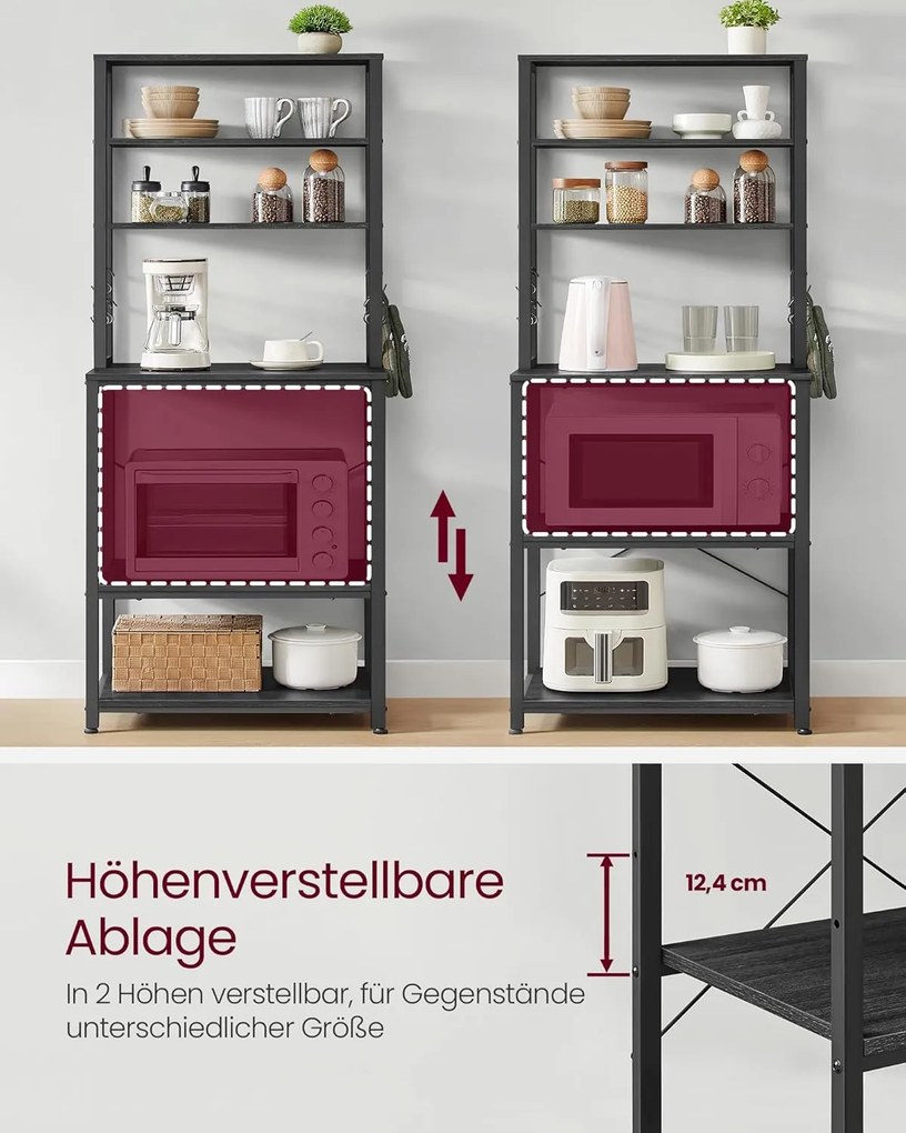 Kuchynský stojan, stojací polica, mikrovlnkový stojan, šedá–čierna, 40×60×167 cm