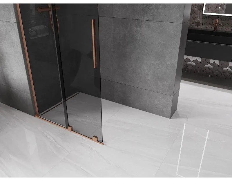 Mexen Velar L, posuvná sprchová zástena Walk-in 120 x 200 cm, 8mm šedé sklo, medená matná, 871-120-003-43-65