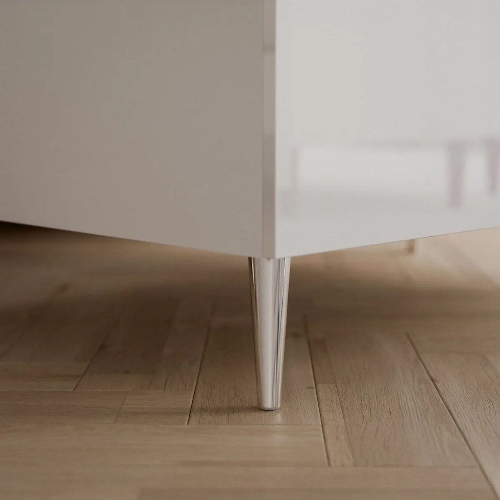 KONFERENČNÝ STOLÍK NESSIE 3 BIELY LESK + STRIEBORNÝ 90 cm