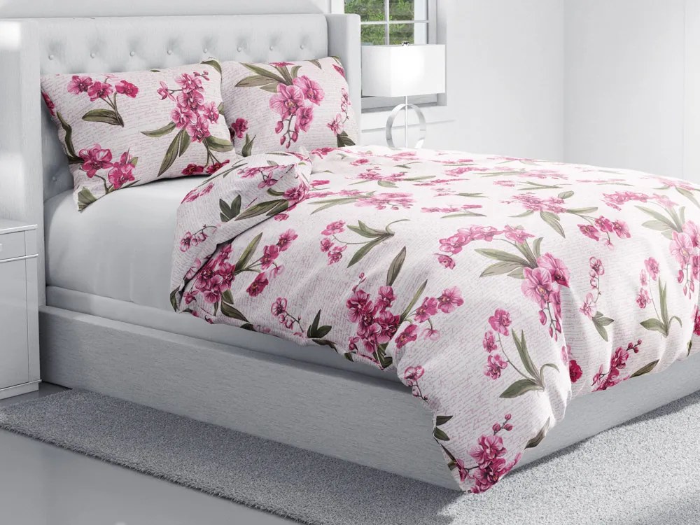 Biante Bavlnené posteľné obliečky Sandra SA-635 Ružovofialové orchidey na bielom Predĺžené 140x220 a 70x90 cm