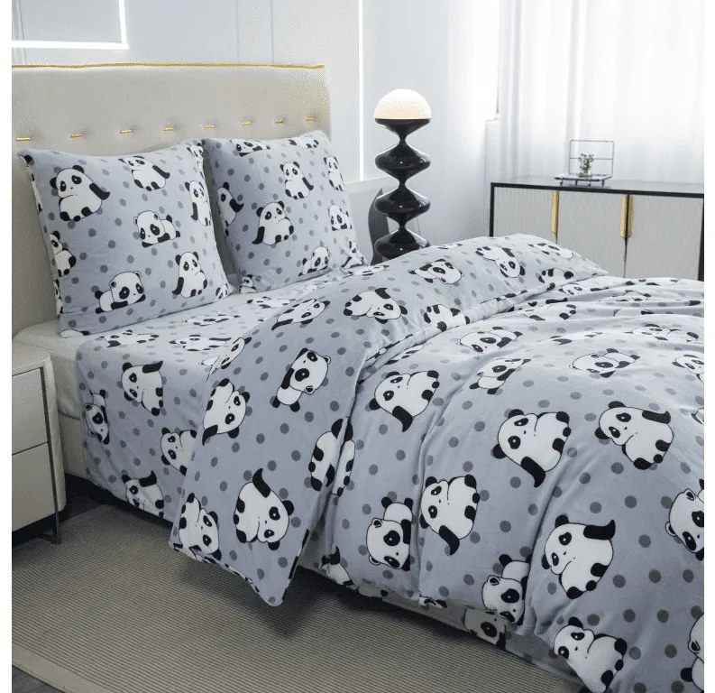 Obliečky mikroplyš PANDA sivé Rozmer obliečky: 2 ks 70 x 90 cm | 200 x 220 cm