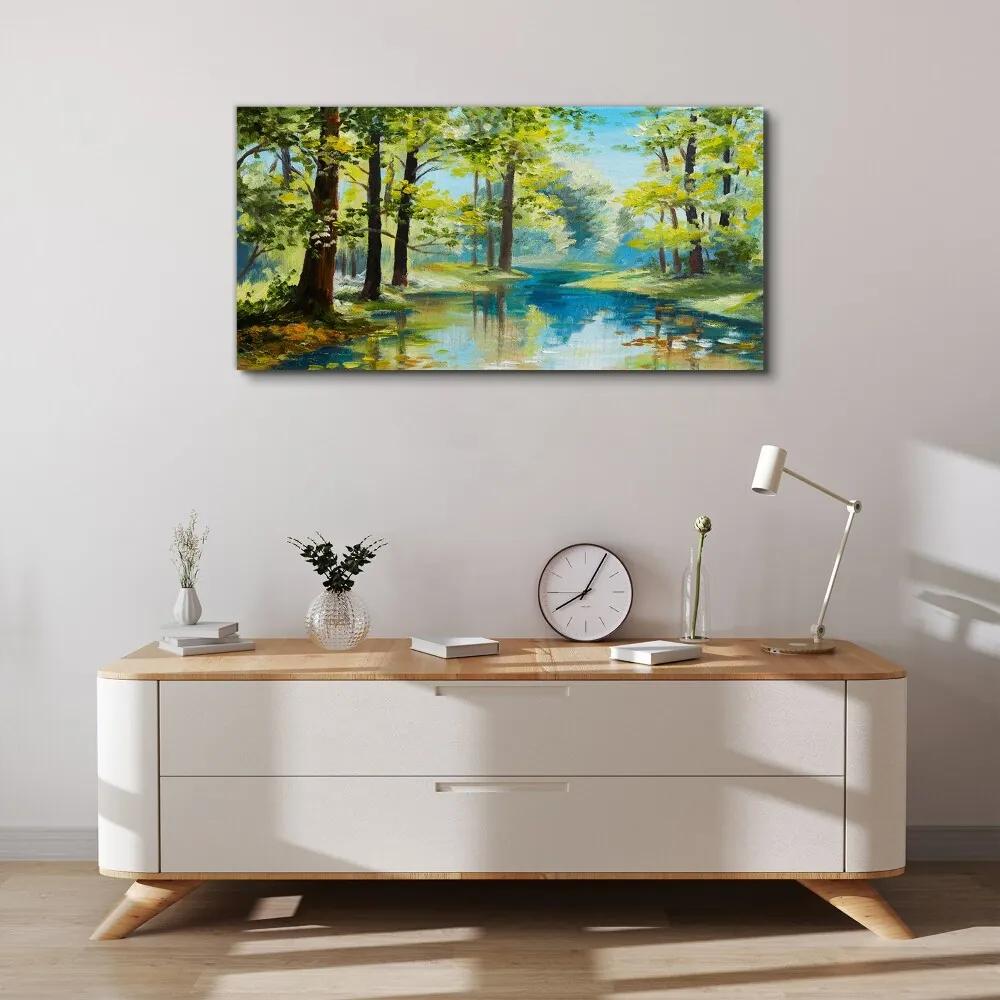 Obraz Canvas Maľovanie lesné rieka príroda
