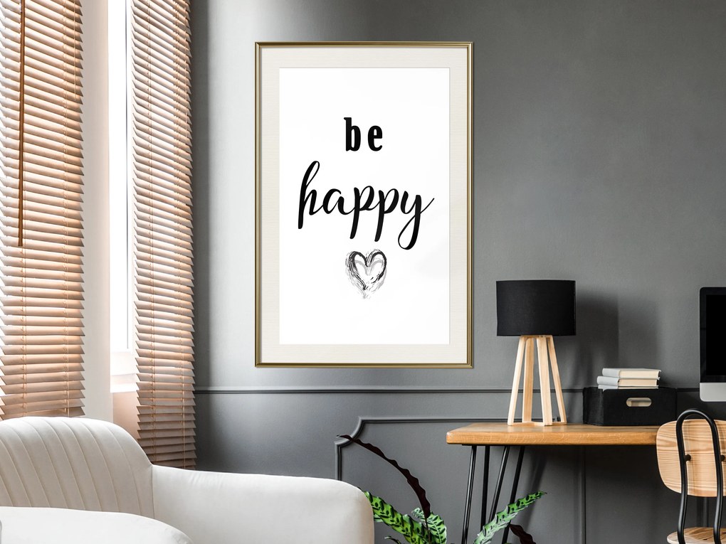 Artgeist Plagát - Be Happy [Poster] Veľkosť: 20x30, Verzia: Čierny rám s passe-partout