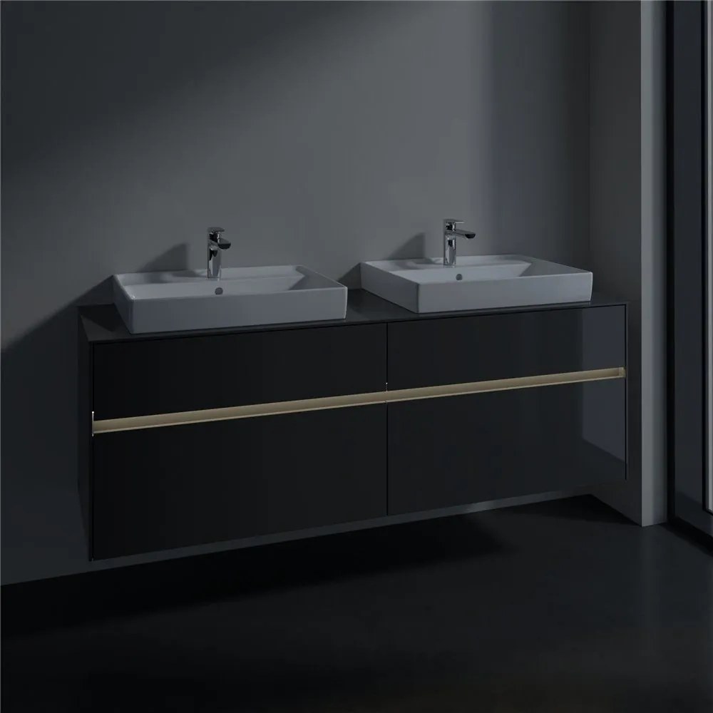 VILLEROY & BOCH Collaro závesná skrinka pod dve umývadlá na dosku, 4 zásuvky, s LED osvetlením, 1600 x 500 x 548 mm, Glossy Grey, C024B0FP
