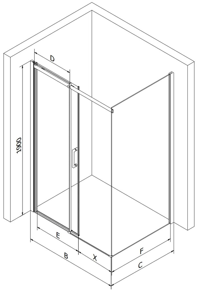 Mexen OMEGA sprchovací kút 160x80cm, 8mm sklo, čierny profil-číre sklo, 825-160-080-70-00