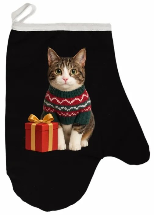 Vianočná kuchynská rukavica Meow EMI, čierna