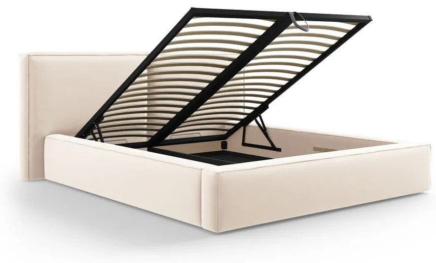 Krémová zamatová čalúnená dvojlôžková posteľ s úložným priestorom s roštom 200x200 cm Arendal – Cosmopolitan Design