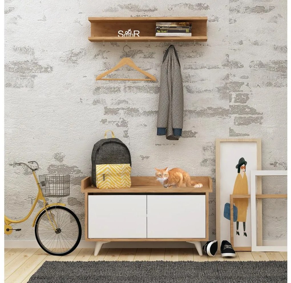 Nástenný vešiak ARASSO 18,8x80 cm + skrinka na topánky 60x90 biela/hnedá