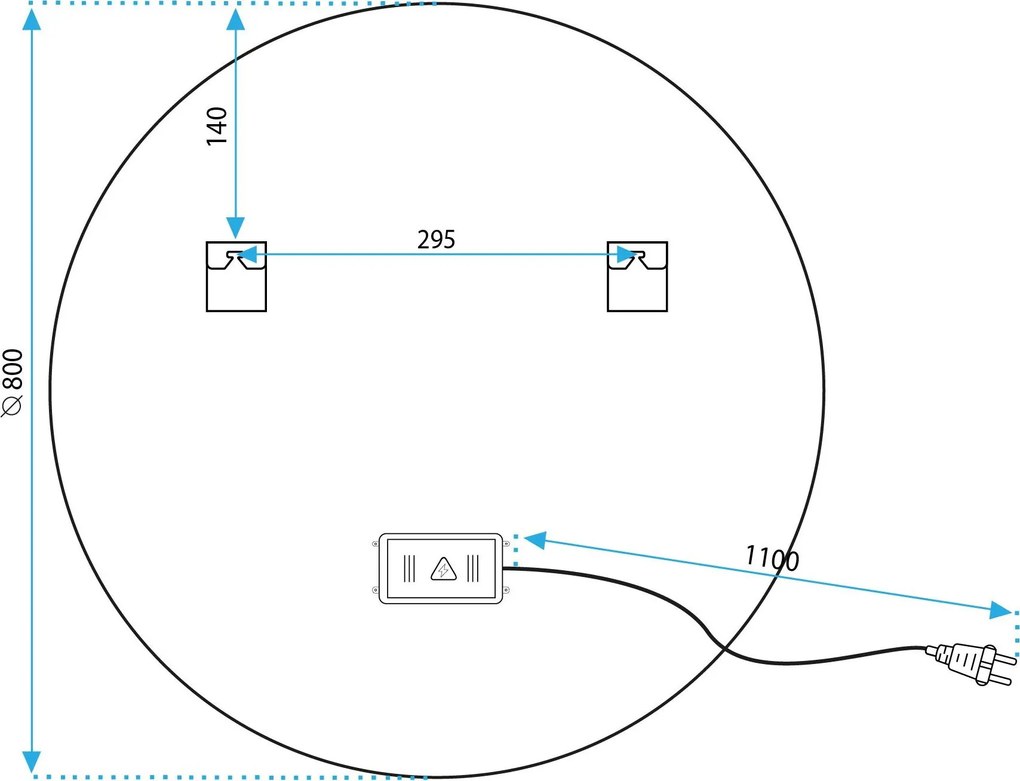 Okrúhle zrkadlo IDEAL BLACK 80 cm - s LED podsvietením a vyhrievaním
