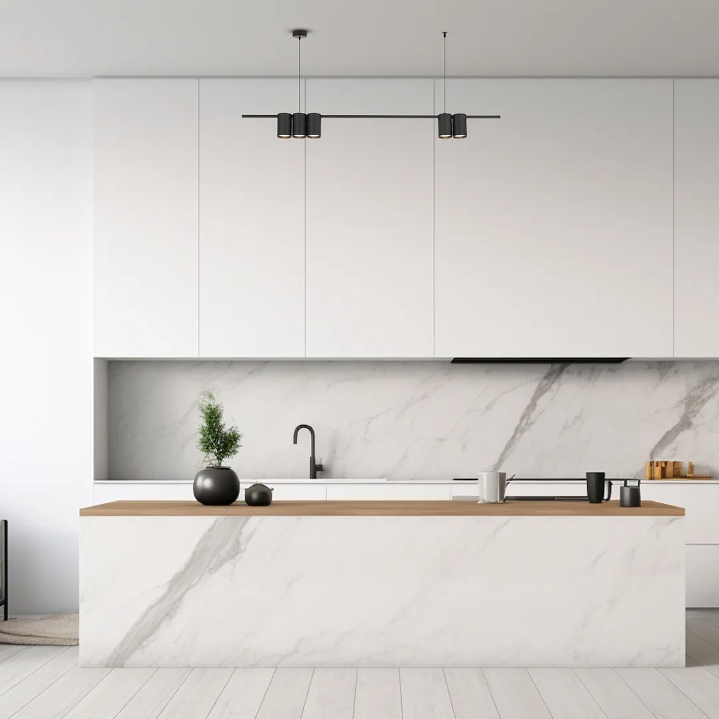 Závesné svietidlo Genesis, 5x čierne kovové tienidlo