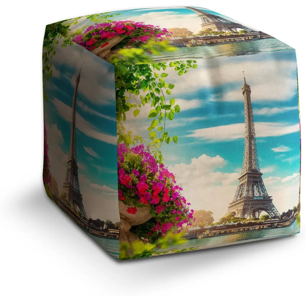 Sablio Taburet Cube Paríž Eiffelova veža Mraky: 40x40x40 cm