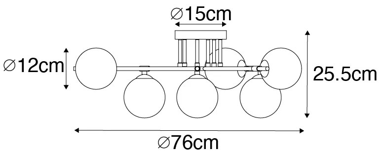 Stropné svietidlo čierne so zlatom a opálovým sklom 6-žiarovkové - Lynn
