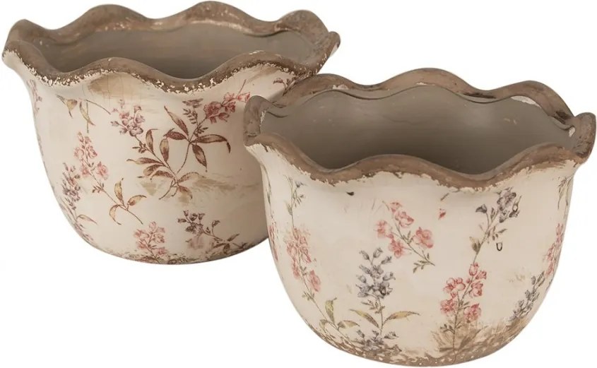 Béžový keramický obal na kvetináč s lúčnymi kvetmi Monnia M - Ø 17*11cm