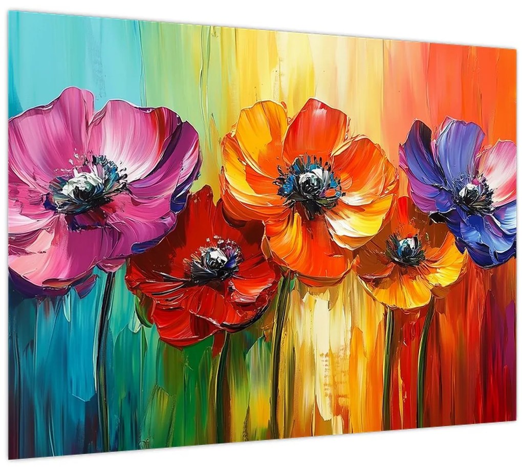 Obraz - Päť pestrofarebných kvetov (70x50 cm)