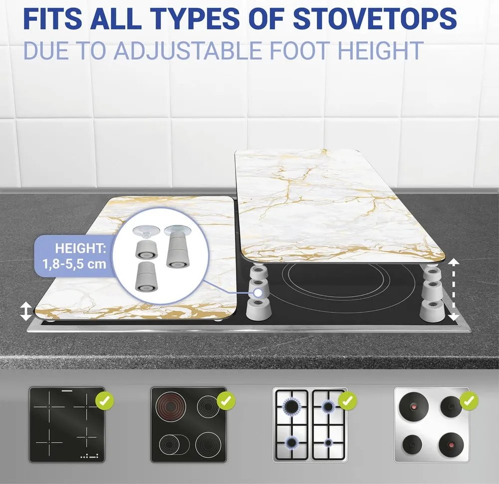 Sada 2 sklenených krytov na sporák v bielo-zlatej farbe Wenko Marble, 52 x 30 cm