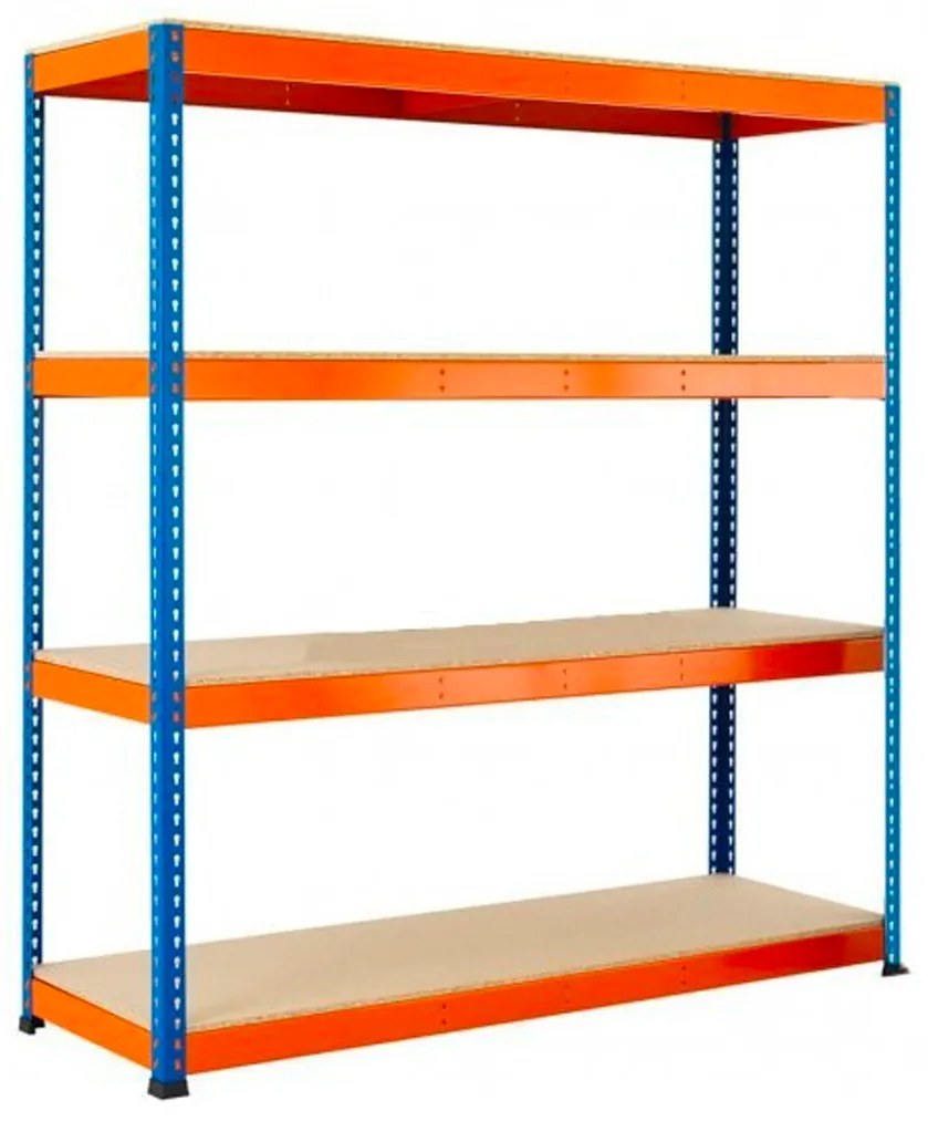 Fistar Regál 1800x1200x450 mm PROFESIONÁLNY lakovaný 4-policový, nosnosť 1600 kg - MODRO-ORANŽOVÝ