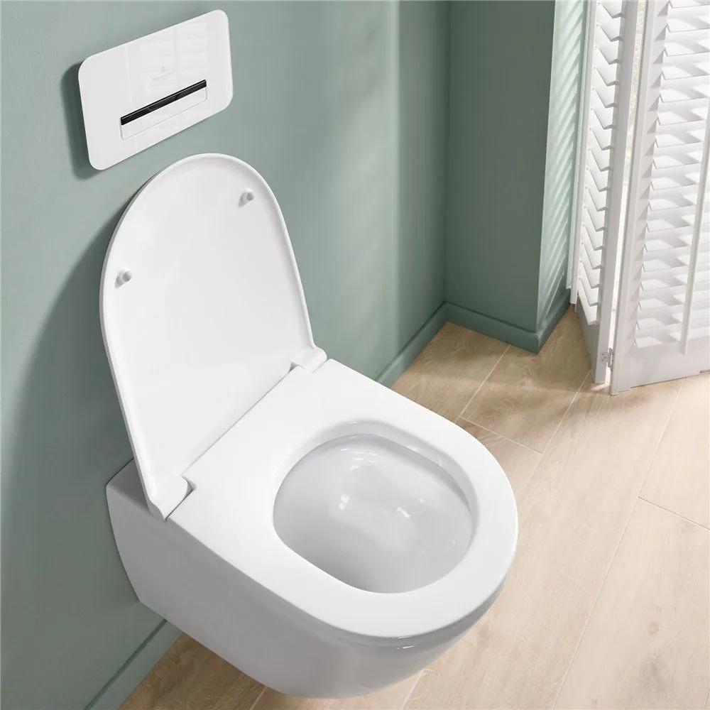 VILLEROY &amp; BOCH Universo TwistFlush Combi-Pack, závesné WC s TwistFlush + WC sedátko s poklopom SlimSeat Line, s QuickRelease a Softclosing, biela alpská, s povrchom CeramicPlus, 4670T9R1