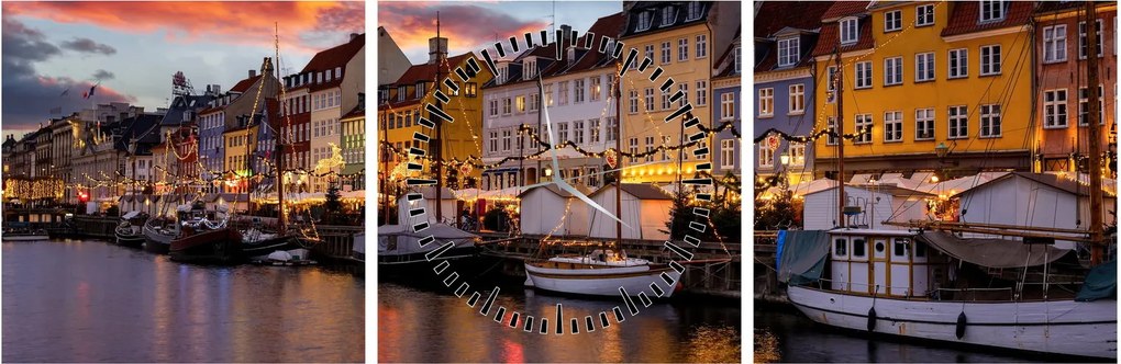 Obraz - Nyhavn, Kodaň (s hodinami) (90x30 cm)