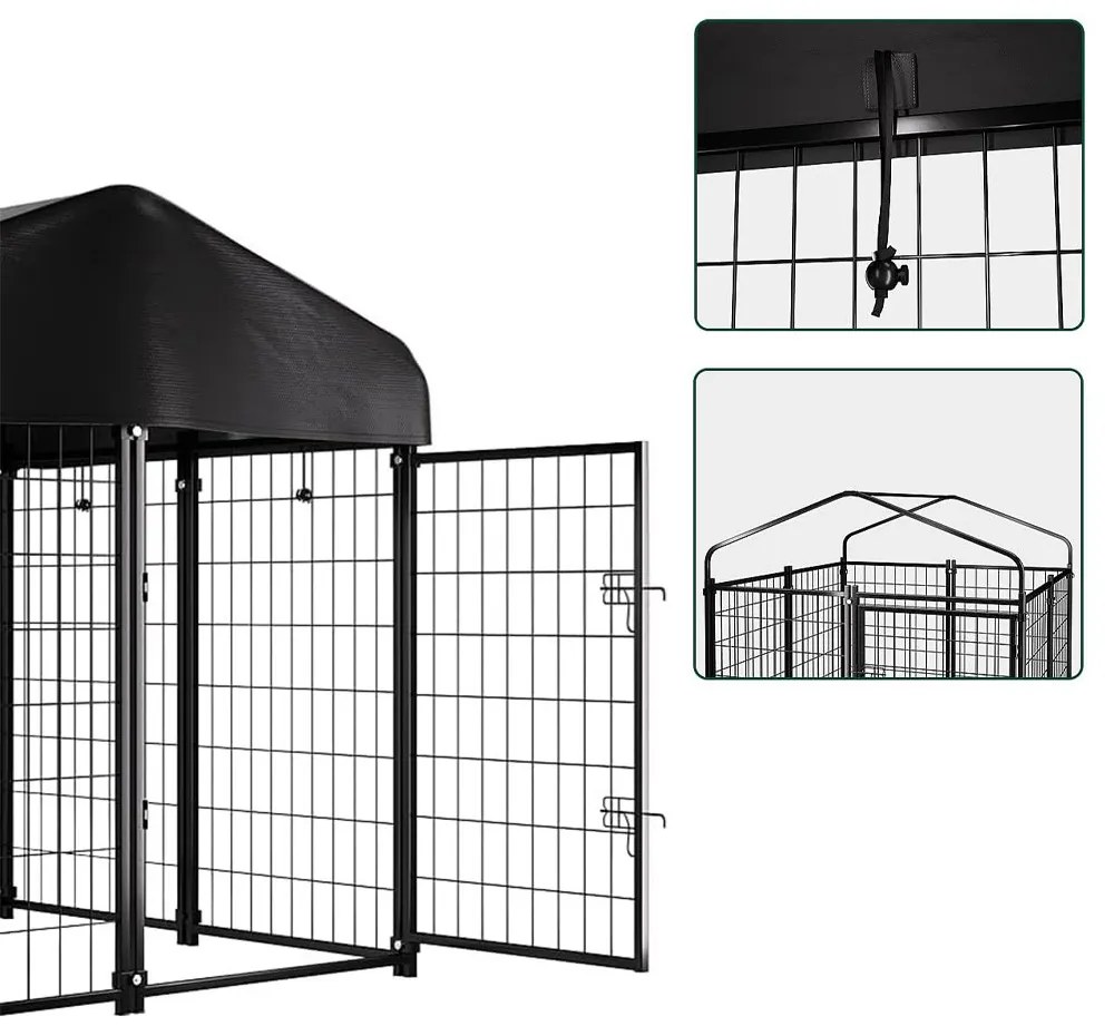 Vonkajšia kovová búda pre psov so zastrešením proti UV žiareniu