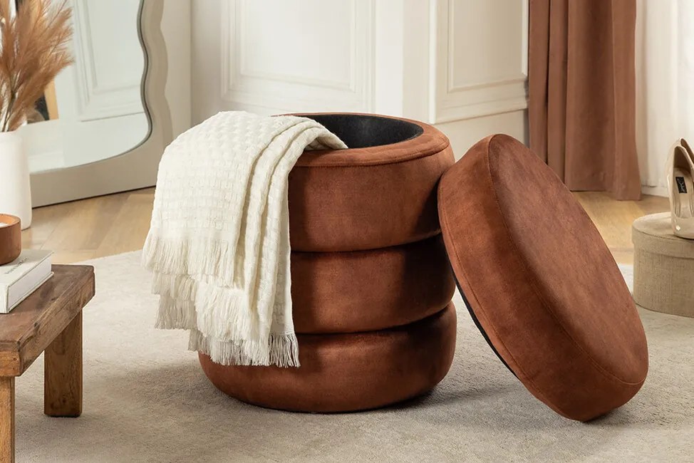 Moderný taburet Fashion hrdzavohnedý zamat 40cm