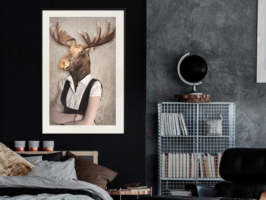 Artgeist Plagát - Brainy Moose [Poster] Veľkosť: 40x60, Verzia: Zlatý rám s passe-partout