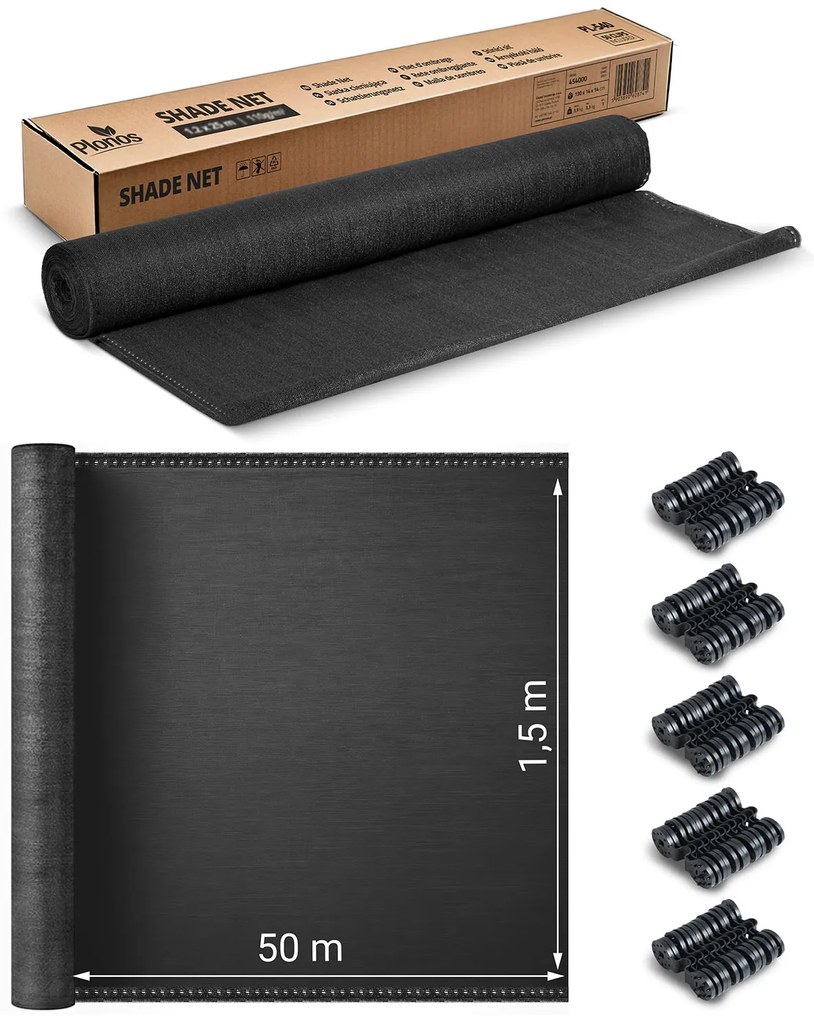 Tieniaca sieť 1,5x50 m 140g/m2 + 50 svoriek PLONOS 454310 - sivá