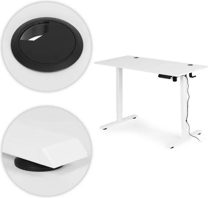 Elektrický nastaviteľný stôl 120 x 60 cm, nastaviteľná výška 72-117 cm, biely