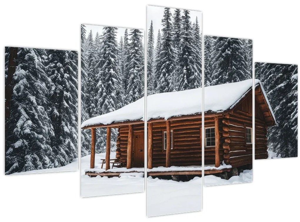 Obraz - Zasnežená chata (150x105 cm)