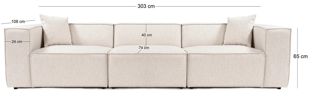 Trojmiestna pohovka Lora z ľanu 303 x 108 cm, svetlohnedá