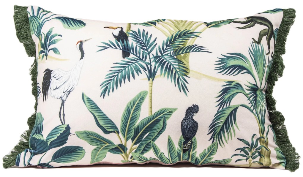 Ružový zamatový vankúš Tropical Bird - 35 * 50cm
