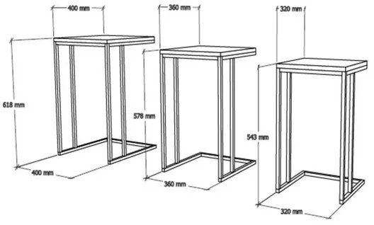 SADA 3x Odkladací stolík čierna