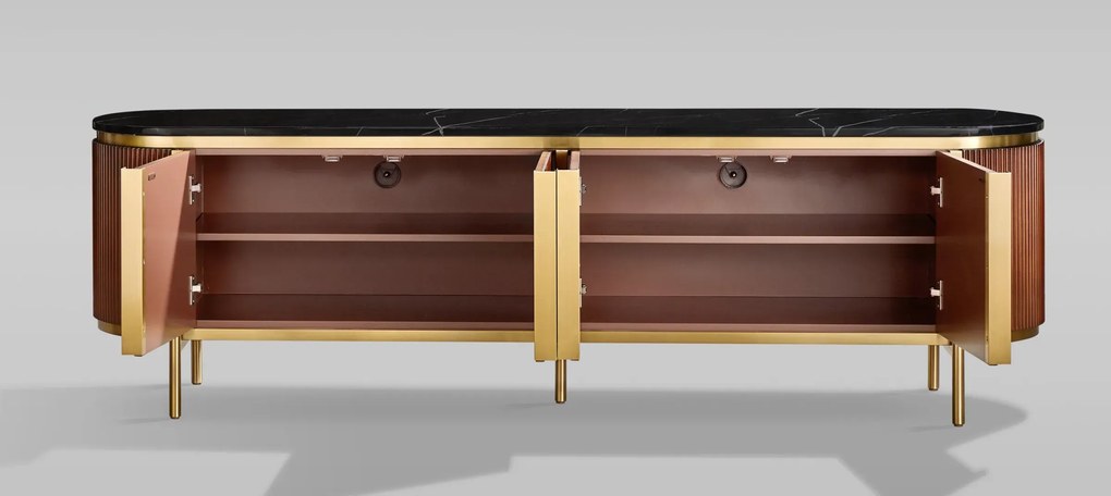 TV stolík Stilig 200 cm čierny mramor/gaštan