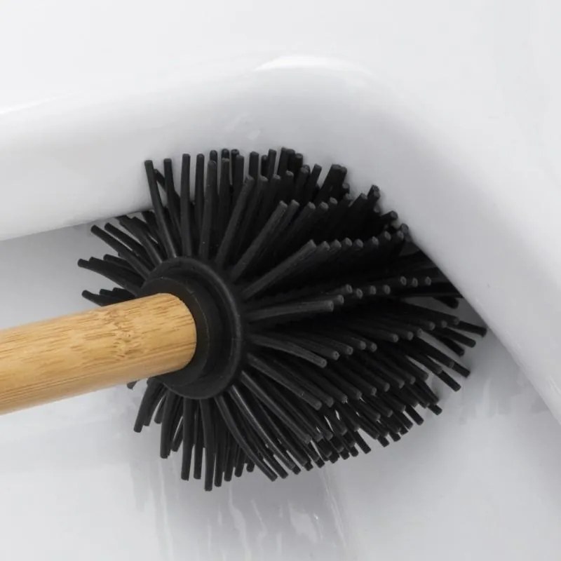 Erga Bambo, WC kefa so silikónovou hlavou a bambusovou rúčkou, 34 cm, čierna / bambus, ERG-YKA-V.WCZ BAMBO-SILKA