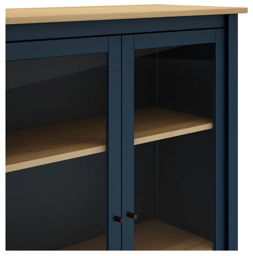 Tmavomodrá/prírodná vitrína z borovicového dreva 90x110 cm Misti - Marckeric