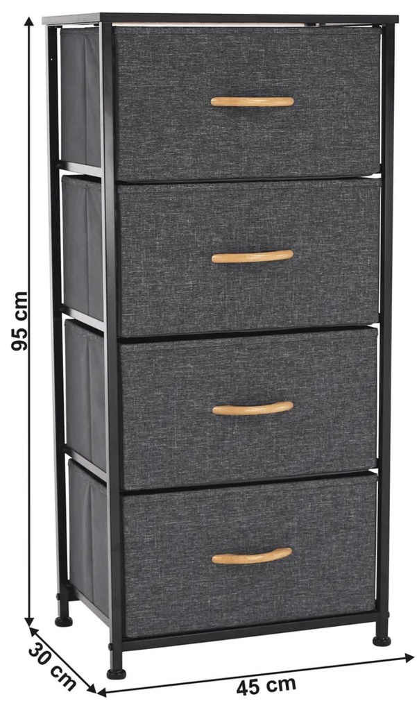 Komoda PALMERA s látkovými zásuvkami, čierna