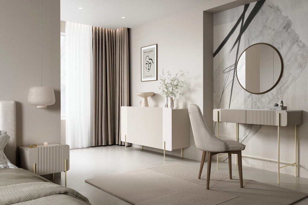 Komoda Malmi 150 cm - kašmírová / crema bianca / zlatá