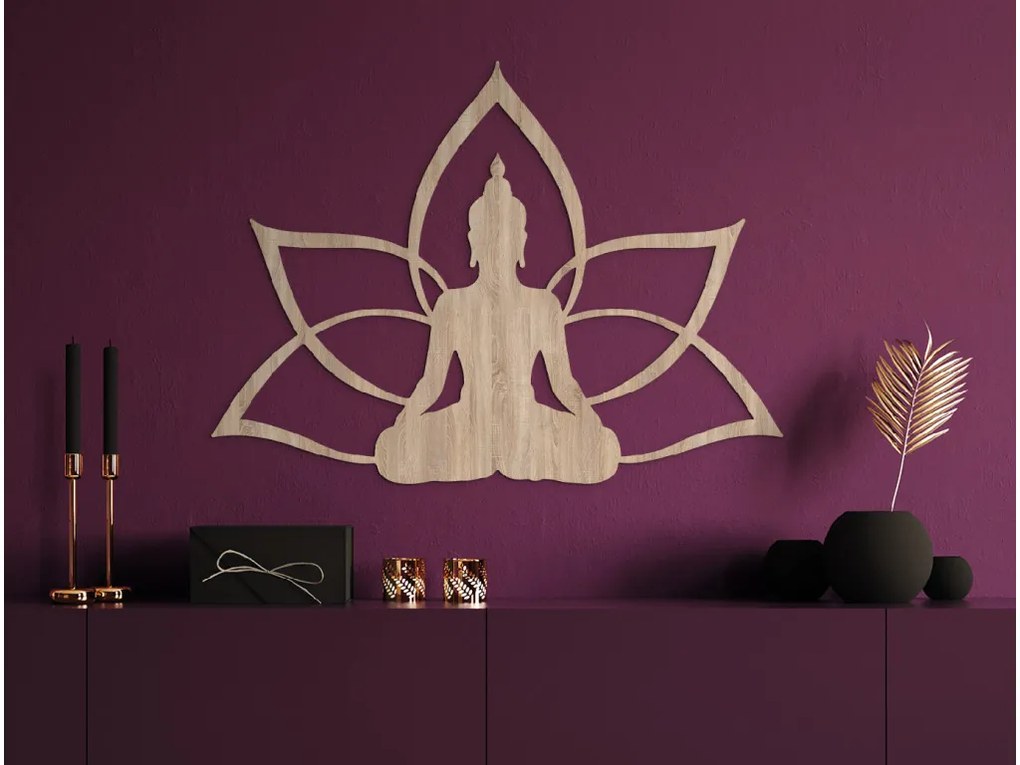 drevko Drevená dekorácia na stenu Budha Rozmer obrazu: 44,5 x 60 cm, Farba dekorácie: Čierna